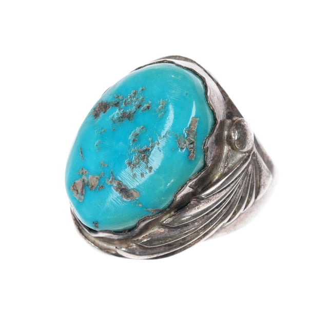 sz6 Ray Nieto Zuni sterling silver large turquoise stone ring c1970's - Estate Fresh Austin