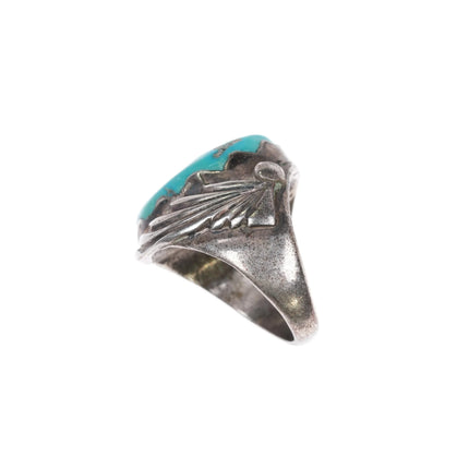 sz6 Ray Nieto Zuni sterling silver large turquoise stone ring c1970's - Estate Fresh Austin