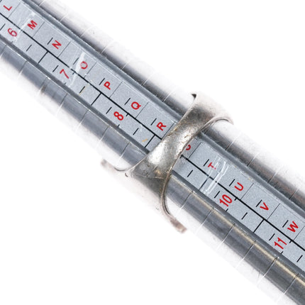 sz9 Zuni Sterling silver and turquoise mother of pearl channel inlay ring 1970's - Estate Fresh Austin