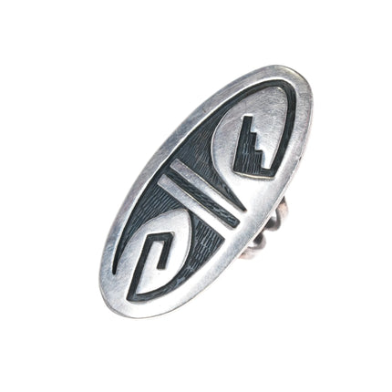 sz5 Lg Manuel Hoyungowa Hopi Overlay long ring sterling silver - Estate Fresh Austin