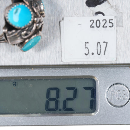 sz6 S Navajo sterling silver 3 stone turquoise ring c1980's - Estate Fresh Austin