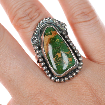 sz6.75 DUE Navajo sterling silver Cerillos Turquoise ring c1970's - Estate Fresh Austin