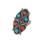 sz7 1970's Zuni Sterling silver coral and turquoise snake eye ring - Estate Fresh Austin