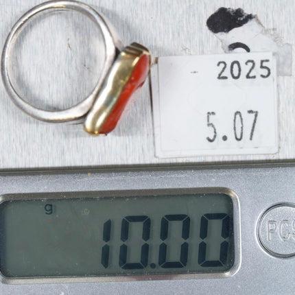 sz7.5 Savati 22k gold bezel Sterling silver Mediterranean coral ring - Estate Fresh Austin