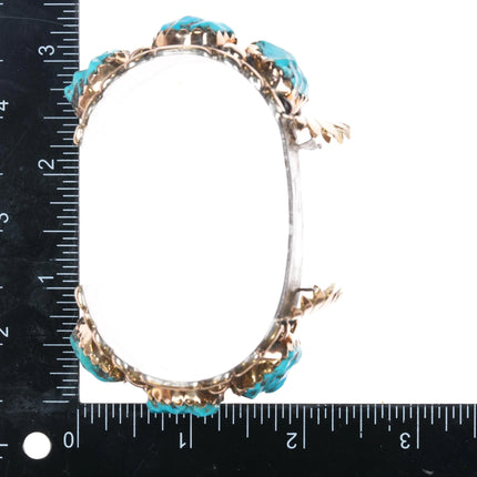 7.2" 14k/Sterling Robert and Bernice Leekya watch cuff bracelet carved turquoise - Estate Fresh Austin