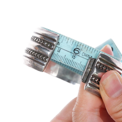 6.2" Alice Leekya Homer Zuni sterling silver coral fishscale inlay cuff bracelet - Estate Fresh Austin