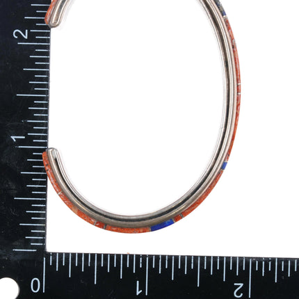 6.35" Navajo sterling silver Sponge coral Lapis channel inlay cuff bracelet - Estate Fresh Austin