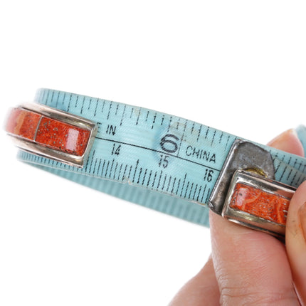 6.35" Navajo sterling silver Sponge coral Lapis channel inlay cuff bracelet - Estate Fresh Austin