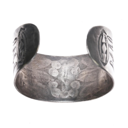 6.25" Vintage Navajo hand stamped sterling silver wide band cuff bracelet - Estate Fresh Austin