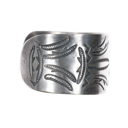 6.25" Vintage Navajo hand stamped sterling silver wide band cuff bracelet - Estate Fresh Austin