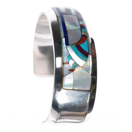 7.12" southwestern Sterling silver intarsia inlay Kokopelli cuff bracelet - Estate Fresh Austin