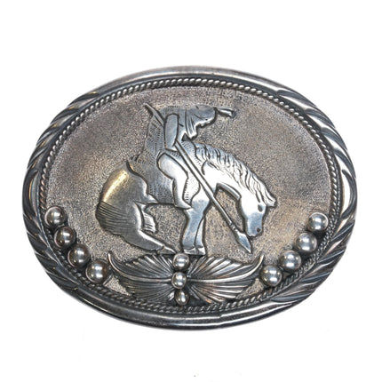 Pete Sanchez Isleta Pueblo sterling silver "End of the Trail" belt buckle - Estate Fresh Austin