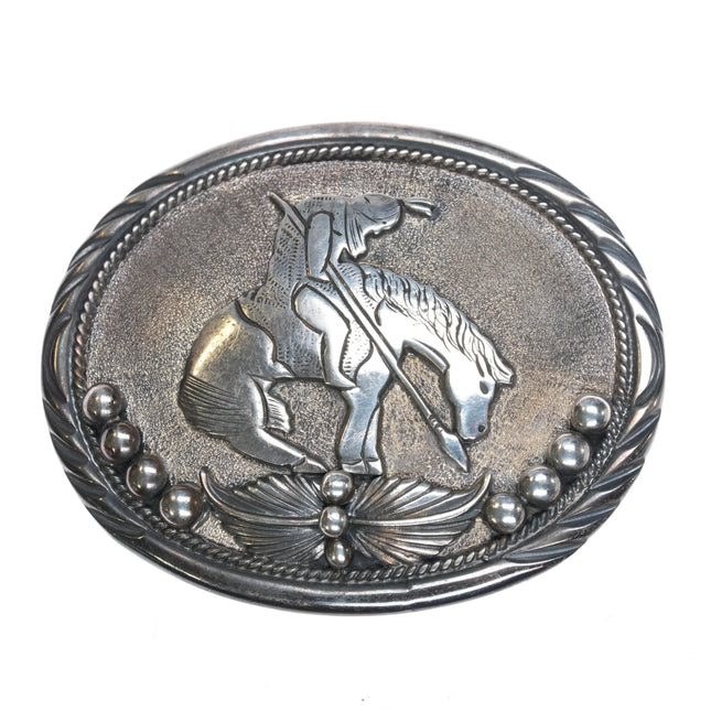 Pete Sanchez Isleta Pueblo sterling silver "End of the Trail" belt buckle - Estate Fresh Austin