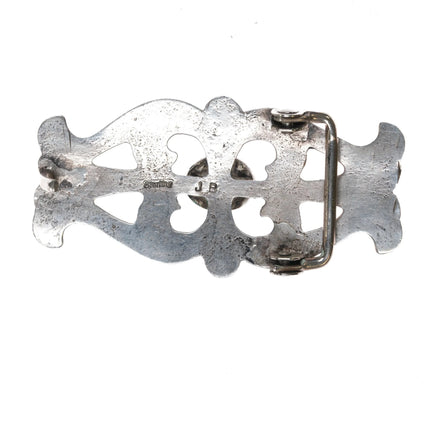 JB Navajo sterling silver cast belt buckle with turquoise - Estate Fresh Austin