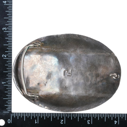 Large 60's-70's FJ Navajo sterling silver, turquoise, and coral belt buckle - Estate Fresh Austin