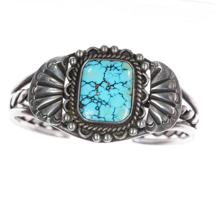 6" 40's-50's Navajo sterling silver high grade spiderweb turquoise cuff bracelet - Estate Fresh Austin