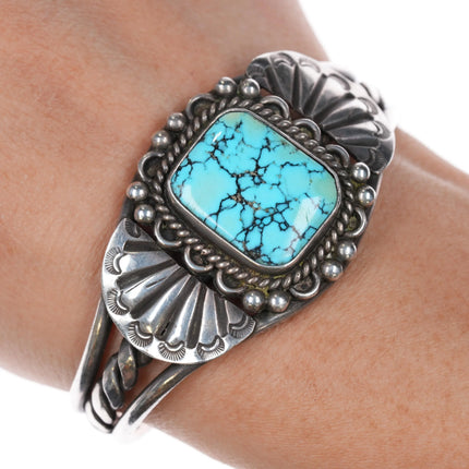 6" 40's-50's Navajo sterling silver high grade spiderweb turquoise cuff bracelet - Estate Fresh Austin