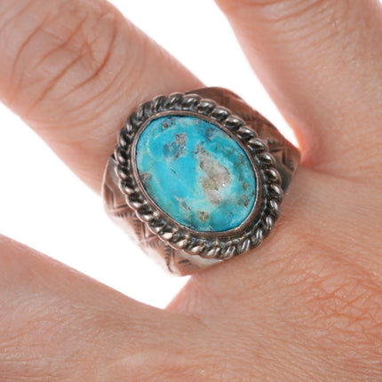 sz9.5 Vintage Navajo sterling silver turquoise w/quartz matrix ring - Estate Fresh Austin