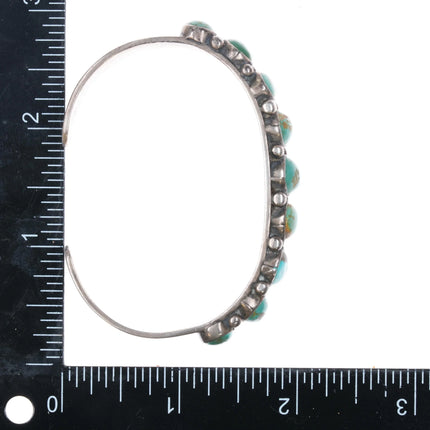 6.5" 20's-30's Navajo Ingot silver 9 stone turquoise cuff bracelet stamped sides - Estate Fresh Austin