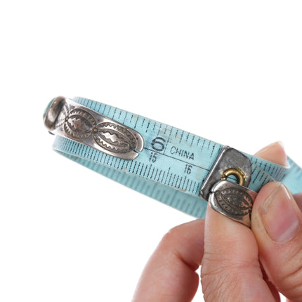 6.5" 20's-30's Navajo Ingot silver 9 stone turquoise cuff bracelet stamped sides - Estate Fresh Austin