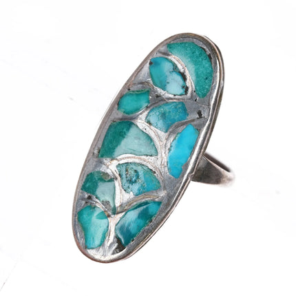 sz7.25 Alice Leekya Homer Zuni sterling silver fishscale Turquoise inlay ring - Estate Fresh Austin
