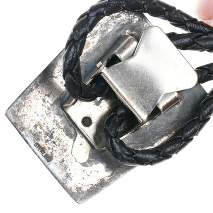 1970's Vintage Navajo sterling silver carved bear overlay bolo tie - Estate Fresh Austin