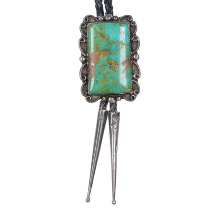 Vintage Native American sterling silver bolo tie with large turquoise stone - Estate Fresh Austin