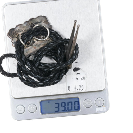 Vintage Native American sterling silver bolo tie with large turquoise stone - Estate Fresh Austin