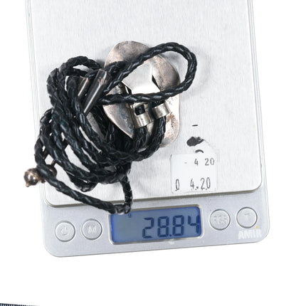 70's-80's Vintage Navajo sterling silver bear paw shadowbox bolo tie w/turquoise - Estate Fresh Austin