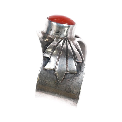 sz7 Benson Sam Navajo sterling silver Mediterranean coral ring c1980's. - Estate Fresh Austin