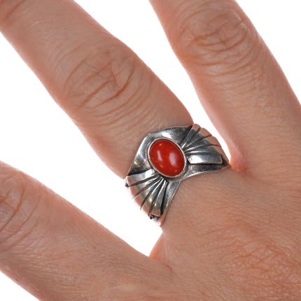 sz7 Benson Sam Navajo sterling silver Mediterranean coral ring c1980's. - Estate Fresh Austin