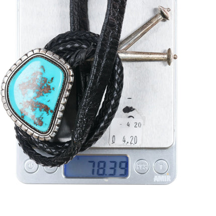 Mary Marie Yazzie Lincoln Navajo Sterling silver Pilot Mtn turquoise bolo tie - Estate Fresh Austin