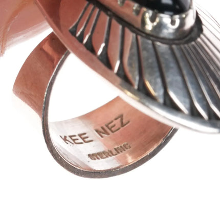 sz7.5 Kee Nez Navajo sterling silver onyx long ring - Estate Fresh Austin