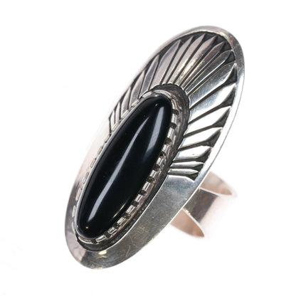 sz7.5 Kee Nez Navajo sterling silver onyx long ring - Estate Fresh Austin