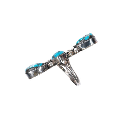 sz9.25 Ernest Wood Navajo 1970's long sterling silver ring w/3 turquoise - Estate Fresh Austin