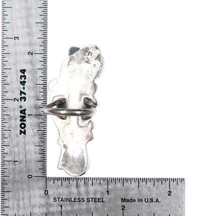 sz9.25 Ernest Wood Navajo 1970's long sterling silver ring w/3 turquoise - Estate Fresh Austin