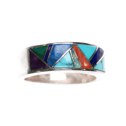 sz7.5 Earl Plummer Navajo TSF Sterling silver multi-stone channel inlay ring - Estate Fresh Austin
