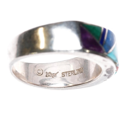 sz7.5 Earl Plummer Navajo TSF Sterling silver multi-stone channel inlay ring - Estate Fresh Austin