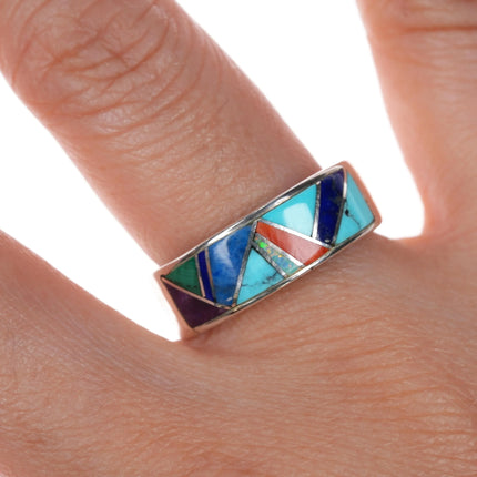 sz7.5 Earl Plummer Navajo TSF Sterling silver multi-stone channel inlay ring - Estate Fresh Austin
