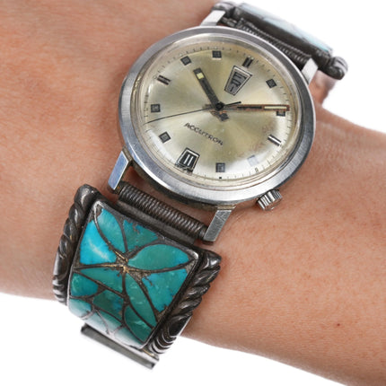Alice Leekya Homer Zuni Sterling silver turquoise fishscale inlay Accutron watch - Estate Fresh Austin