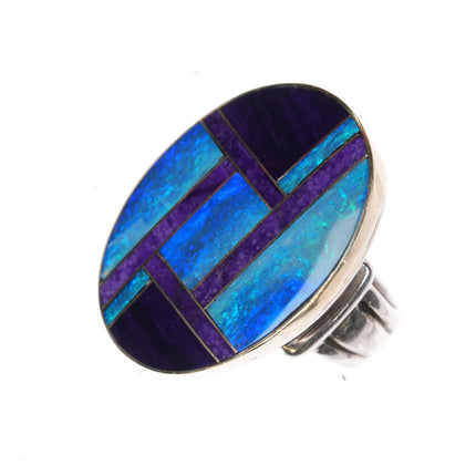 sz7.5 14k gold Bezel Sterling Sugilite Black Opal amazing ring - Estate Fresh Austin