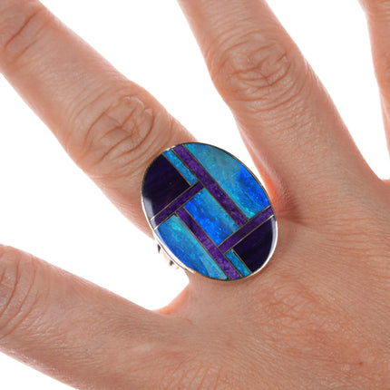 sz7.5 14k gold Bezel Sterling Sugilite Black Opal amazing ring - Estate Fresh Austin