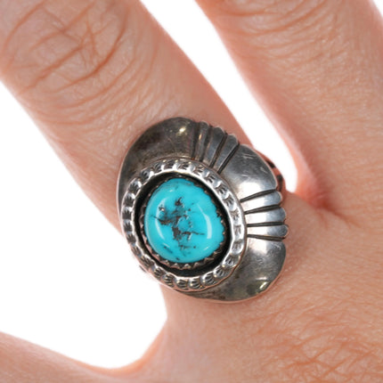 sz7 Navajo sterling silver offset turquoise ring - Estate Fresh Austin