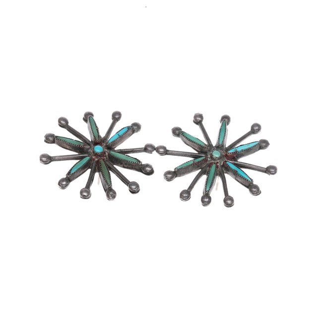 Early Zuni turquoise needlepoint sterling silver post earrings - Estate Fresh Austin