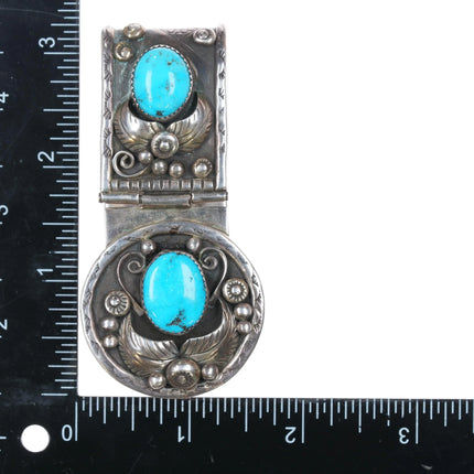 Vintage H Navajo sterling silver and turquoise heavy hinged money clip - Estate Fresh Austin