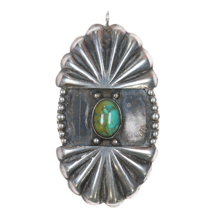 Vintage Native American sterling silver Reversible Kewa Inlay Turquoise pendant - Estate Fresh Austin