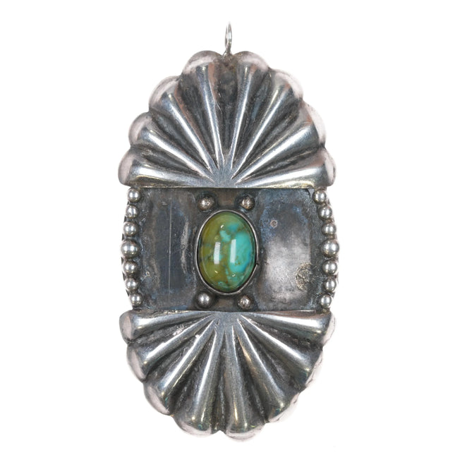 Vintage Native American sterling silver Reversible Kewa Inlay Turquoise pendant - Estate Fresh Austin