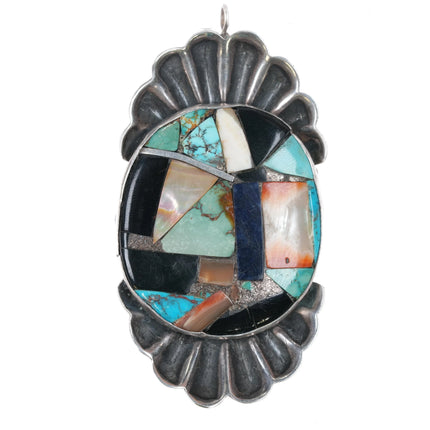 Vintage Native American sterling silver Reversible Kewa Inlay Turquoise pendant - Estate Fresh Austin