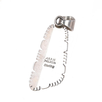 Arkie Nelson Navajo sterling silver lime green turquoise pendant - Estate Fresh Austin