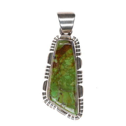 Arkie Nelson Navajo sterling silver lime green turquoise pendant - Estate Fresh Austin